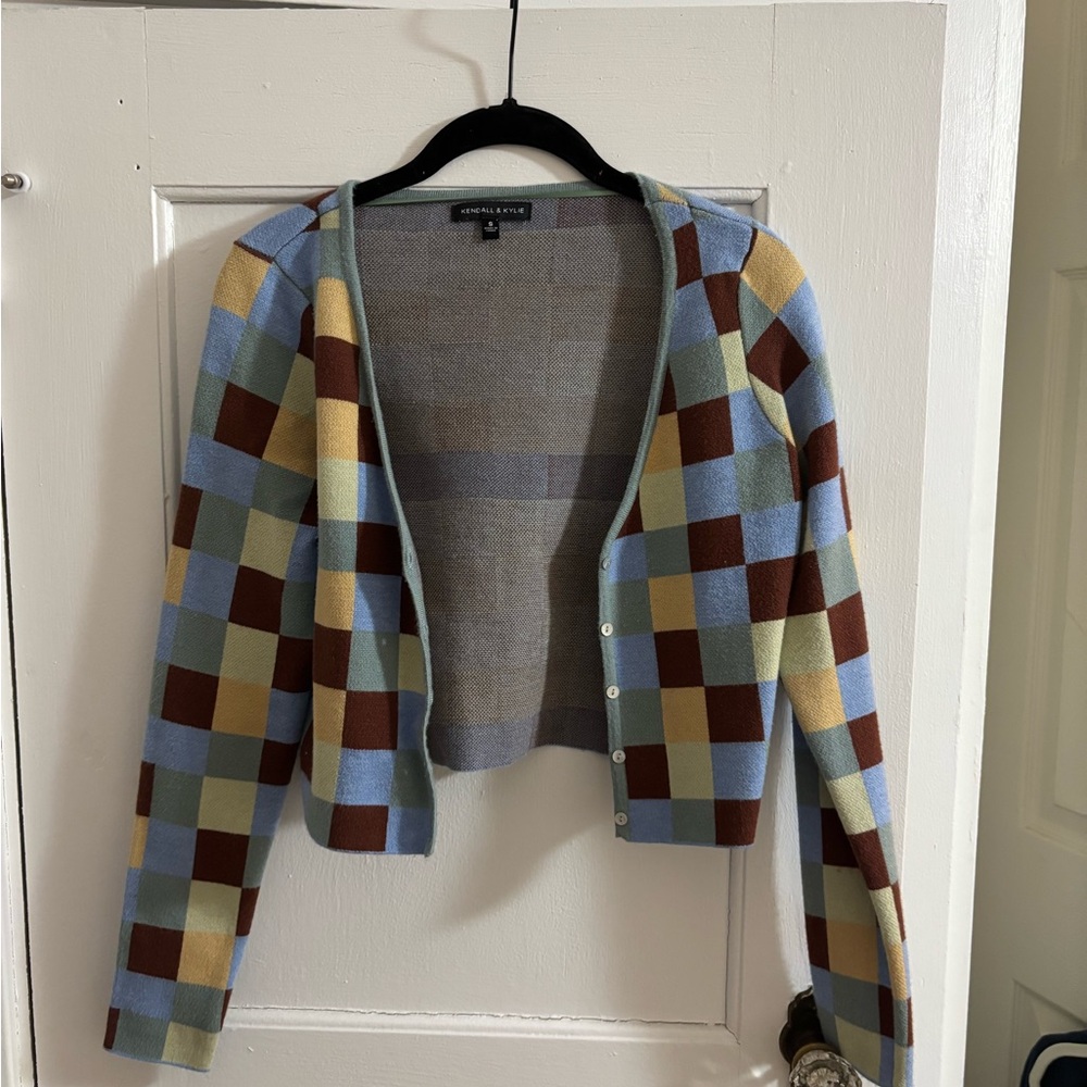 Kendall & Kylie Multicolor Checkered Cardigan